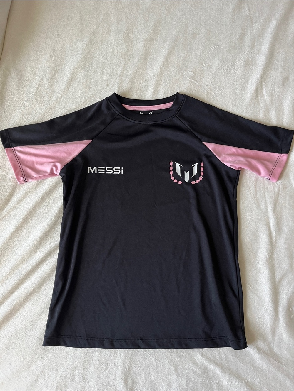 MESSi Kids Black & Pink Short Sleeve Soccer Top
